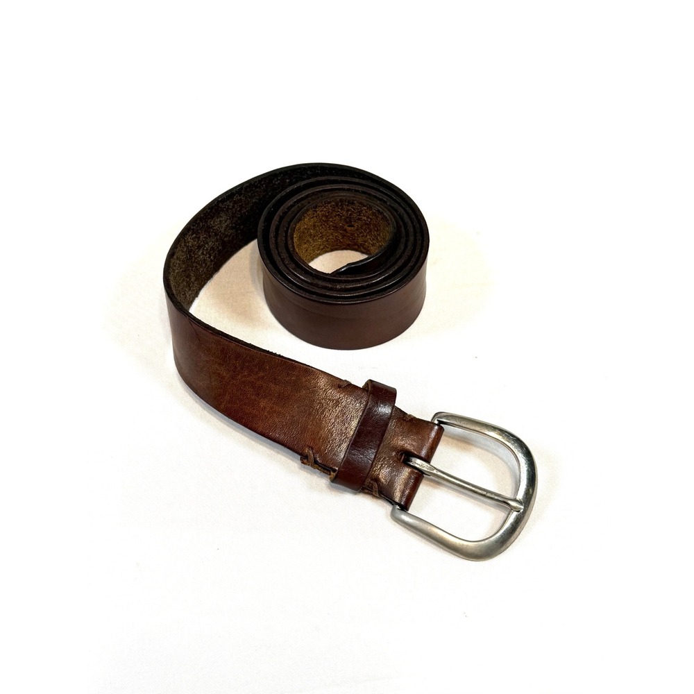Vtg Brown Leather Belt Silver Buckle 43" Old Money Preppy Western Americana Trad